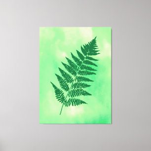Fern Frond, Green on a Waterverf Background Canvas Afdruk