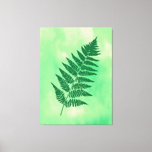 Fern Frond, Green on a Waterverf Background Canvas Afdruk (Voorkant)