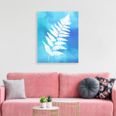 Fern Frond, White on Blue Waterverf Background Canvas Afdruk (Insitu (Woonkamer))