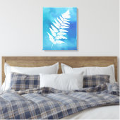 Fern Frond, White on Blue Waterverf Background Canvas Afdruk (Insitu (Slaapkamer))