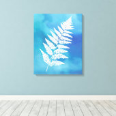Fern Frond, White on Blue Waterverf Background Canvas Afdruk (Insitu (Houten vloer))