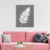 Fern Frond, White on Charcoal Grey / Grey Canvas Afdruk (Insitu (Woonkamer))