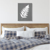 Fern Frond, White on Charcoal Grey / Grey Canvas Afdruk (Insitu (Slaapkamer))