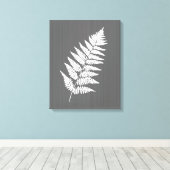 Fern Frond, White on Charcoal Grey / Grey Canvas Afdruk (Insitu (Houten vloer))