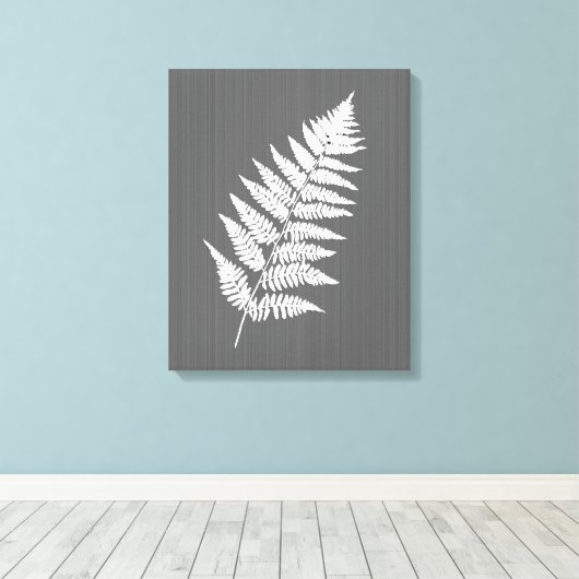 Fern Frond, White on Charcoal Grey / Grey Canvas Afdruk (Insitu (Houten vloer))