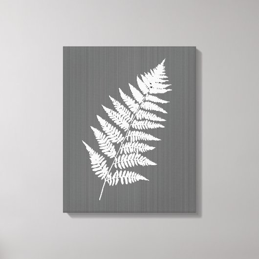 Fern Frond, White on Charcoal Grey / Grey Canvas Afdruk (Voorkant)