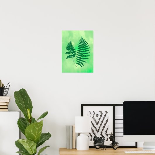 Fern Fronds, Groen op Waterverf achtergrond Poster (Thuiskantoor)