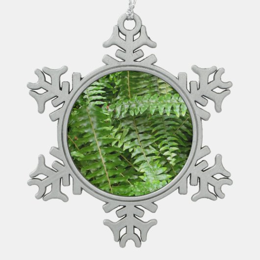 Fern Fronds I Green Natuur Tin Sneeuwvlok Ornament (Voorkant)