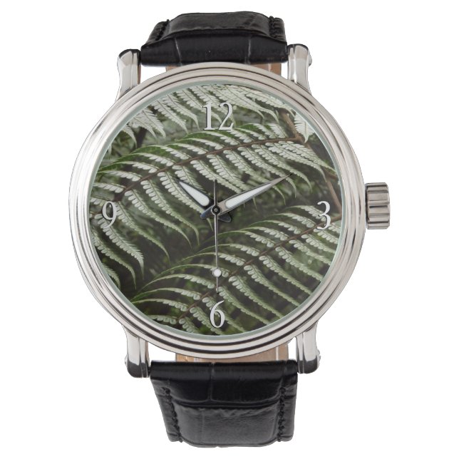 Fern Fronds II Dark Green Nature Horloge (Voorkant)