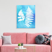 Fern Fronds, White on Blue Waterverf Background Canvas Afdruk (Insitu (Woonkamer))