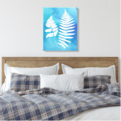 Fern Fronds, White on Blue Waterverf Background Canvas Afdruk (Insitu (Slaapkamer))