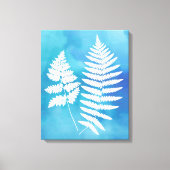 Fern Fronds, White on Blue Waterverf Background Canvas Afdruk (Voorkant)