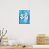 Fern Fronds, White on Blue Waterverf Background Poster (Keuken)