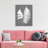 Fern Fronds, White on Charcoal Grey / Grey Canvas Afdruk (Insitu (Woonkamer))