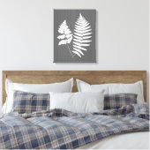 Fern Fronds, White on Charcoal Grey / Grey Canvas Afdruk (Insitu (Slaapkamer))