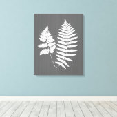 Fern Fronds, White on Charcoal Grey / Grey Canvas Afdruk (Insitu (Houten vloer))