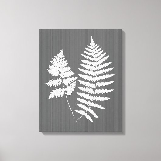 Fern Fronds, White on Charcoal Grey / Grey Canvas Afdruk (Voorkant)