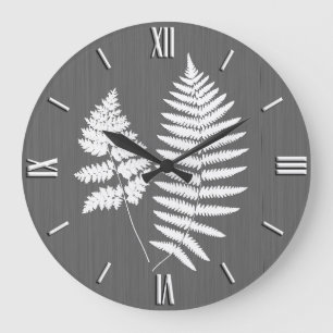 Fern Fronds, White on Charcoal Grey / Grey Grote Klok
