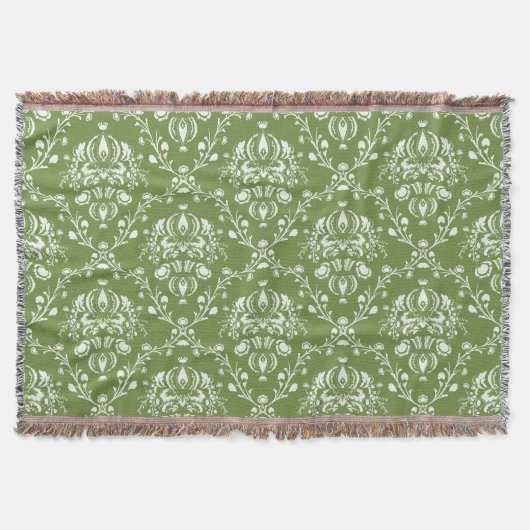 Fern Green en White Damask Deken (Voorkant)