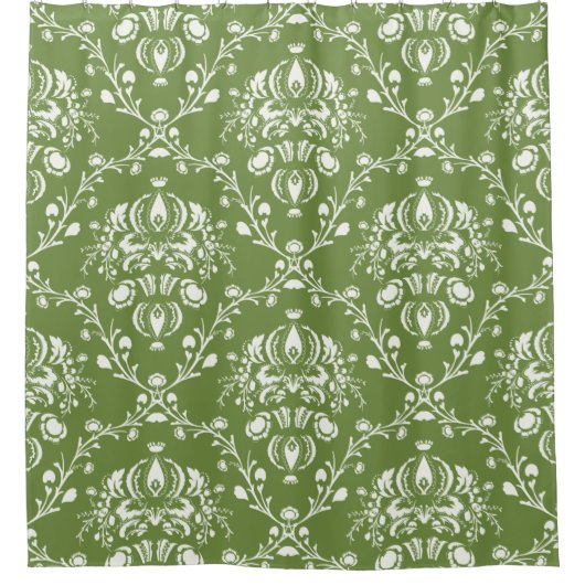 Fern Green en White Damask Douchegordijn (Voorkant)