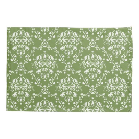 Fern Green en White Damask Kussensloop (Achterkant-Links)