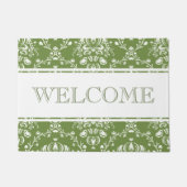 Fern Green en White Damask Welcome Deurmat (Voorkant)
