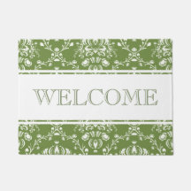 Fern Green en White Damask Welcome
