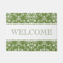 Fern Green en White Damask Welcome Deurmat
