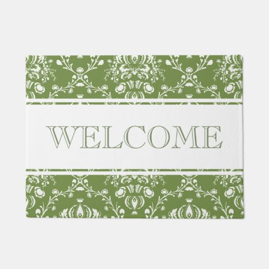 Fern Green en White Damask Welcome Deurmat (Voorkant)