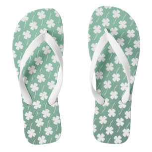 Fern Green White Shamrock Fun Pattern Cute Lucky Teenslippers