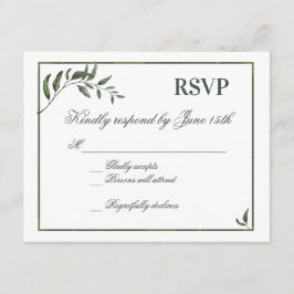 Fern Green Willow Branch Elegant Bruiloft RSVP