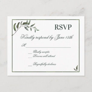 Fern Green Willow Branch Elegant Bruiloft RSVP