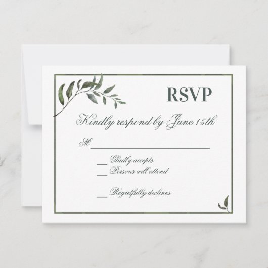 Fern Green Willow Branch Elegant Bruiloft RSVP Kaartje (Voorkant)