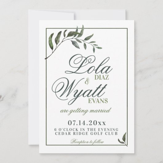 Fern Green Willow Branch Elegant Wedding Kaart (Voorkant)