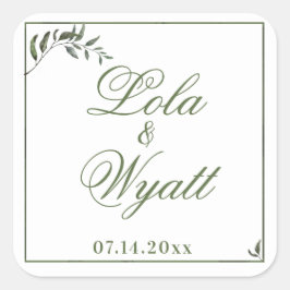 Fern Green Willow Branch Elegant Wedding Vierkante Sticker