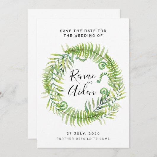 Fern Greenery Wedding Bewaar de datum, Tropisch Save The Date (Voorkant / Achterkant)