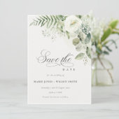 Fern Greenery White Floral Save the Date Invite Bedankkaart (Staand voorkant)