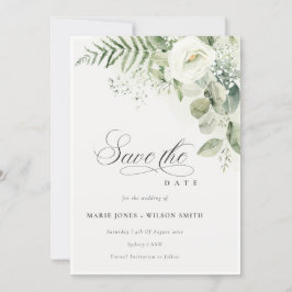 Fern Greenery White Floral Save the Date Invite Bedankkaart