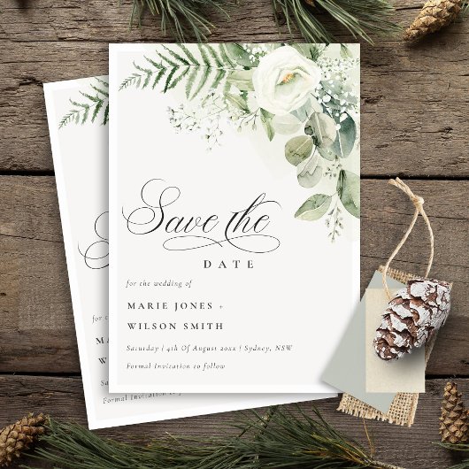 Fern Greenery White Floral Save the Date Invite Bedankkaart