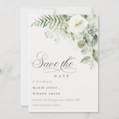 Fern Greenery White Floral Save the Date Invite Bedankkaart (Voorkant)