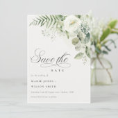 Fern Greenery White Floral Save the Date Invite Bedankkaart (Staand voorkant)