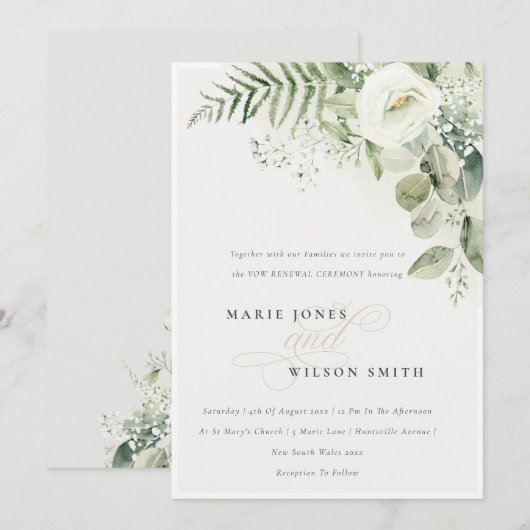 Fern Greenery White Floral Vow Renewal Invite Bedankkaart (Voorkant / Achterkant)