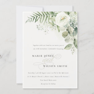 Fern Greenery White Floral Vow Renewal Invite Bedankkaart