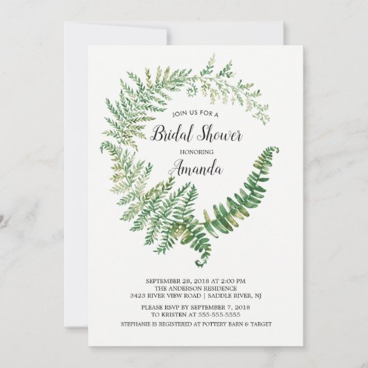 Fern Leaf Bruids Douche Uitnodiging (Voorkant)