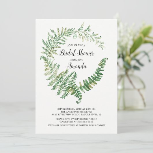 Fern Leaf Bruids Douche Uitnodiging (Staand voorkant)