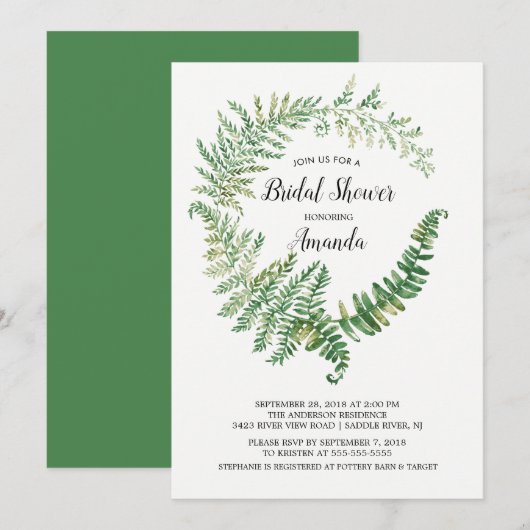 Fern Leaf Bruids Douche Uitnodiging (Voorkant / Achterkant)