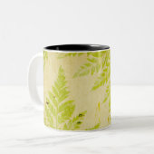 Fern Leaf Stamped Pattern Grungy Background Tweekleurige Koffiemok (Voorkant links)