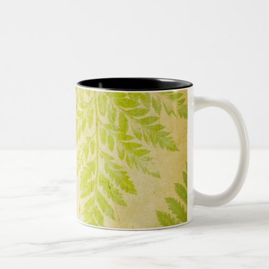 Fern Leaf Stamped Pattern Grungy Background Tweekleurige Koffiemok (Rechts)