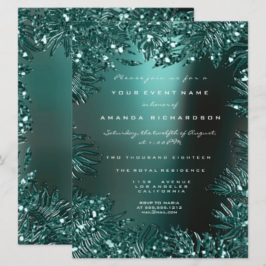 Fern Leafs Framed Crystals Blauwgroen Aquatic Form Kaart (Voorkant / Achterkant)