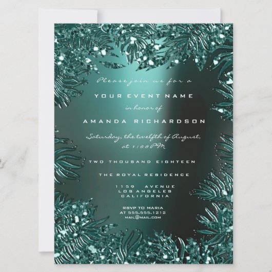 Fern Leafs Framed Crystals Blauwgroen Aquatic Form Kaart (Voorkant)